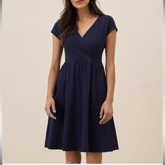 Pact Womens Fit & Flare Crossover Dress Sz L Organic Cotton  Sustainable Capsule - Picture 4 of 12